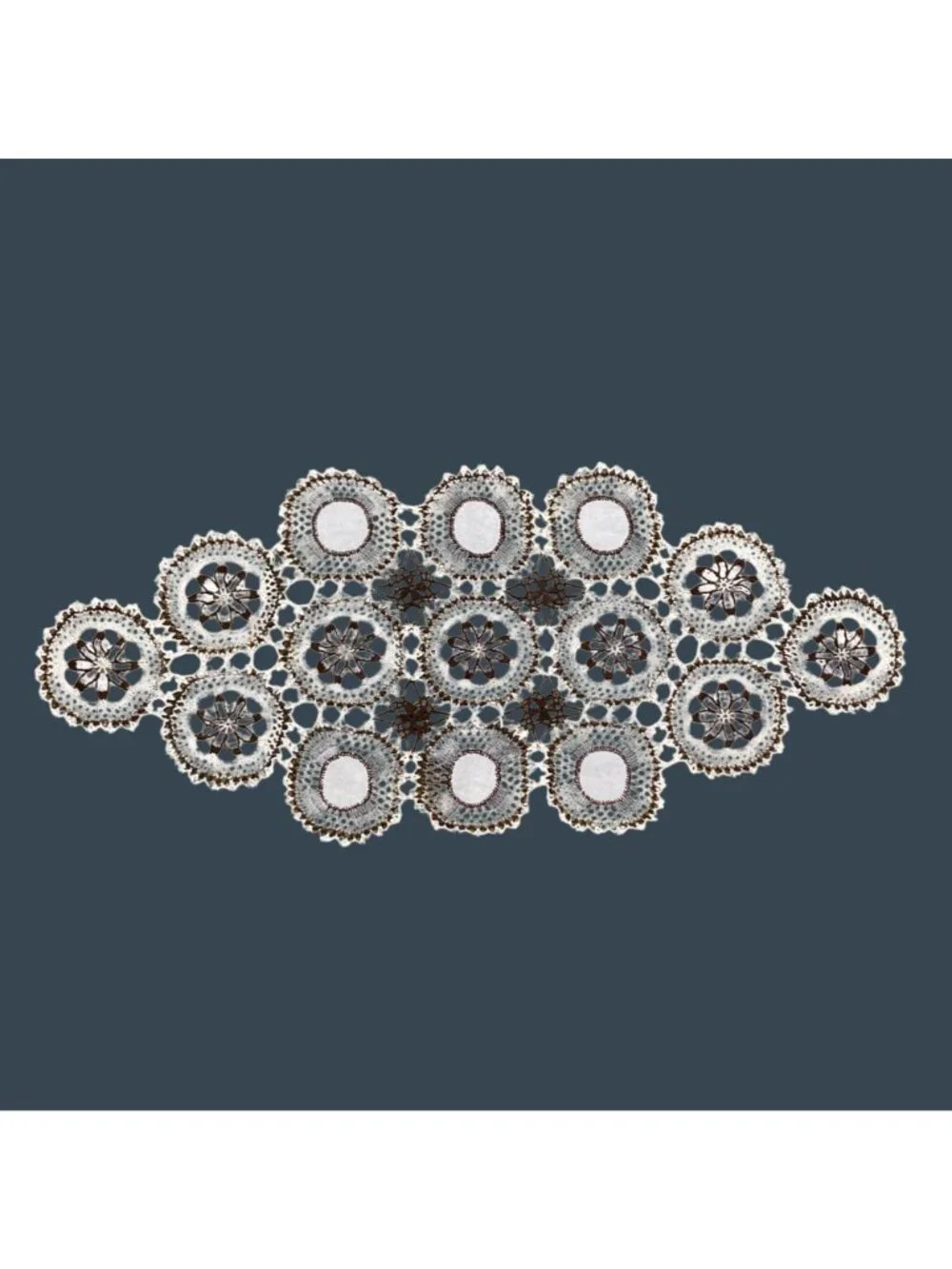 Handmade Starched Crochet Doily Table Runner Brown And White